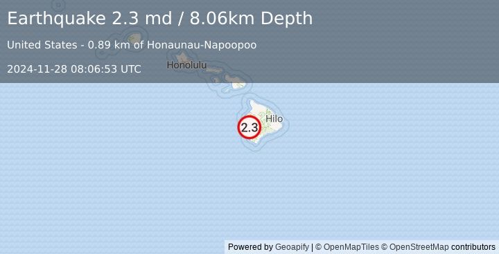 Earthquake 0 km SSE of Honaunau-Napoopoo, Hawaii (2.3 md) (2024-11-28 08:06:53 UTC)