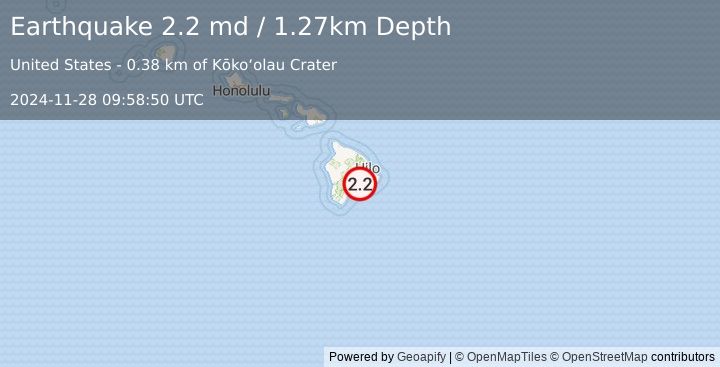 Earthquake 6 km S of Volcano, Hawaii (2.2 md) (2024-11-28 09:58:50 UTC)