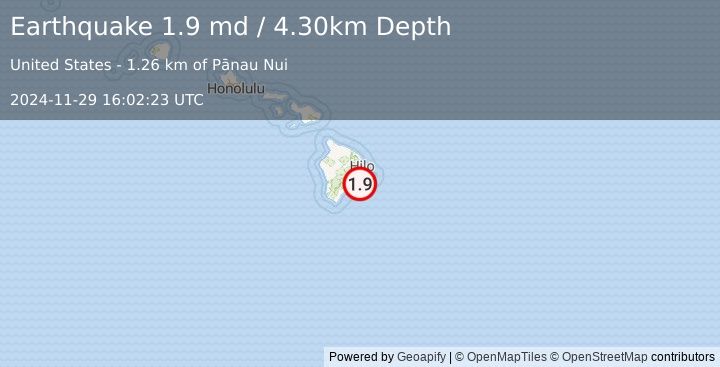 Earthquake 14 km S of Fern Forest, Hawaii (1.9 md) (2024-11-29 16:02:23 UTC)