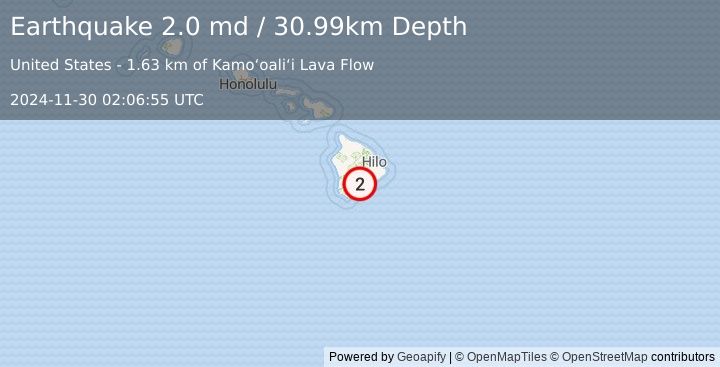 Earthquake 10 km ENE of Pāhala, Hawaii (2.0 md) (2024-11-30 02:06:55 UTC)