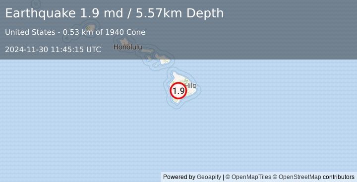 Earthquake 27 km E of Honaunau-Napoopoo, Hawaii (1.9 md) (2024-11-30 11:45:15 UTC)