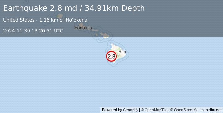 Earthquake 9 km SSE of Honaunau-Napoopoo, Hawaii (2.8 md) (2024-11-30 13:26:51 UTC)