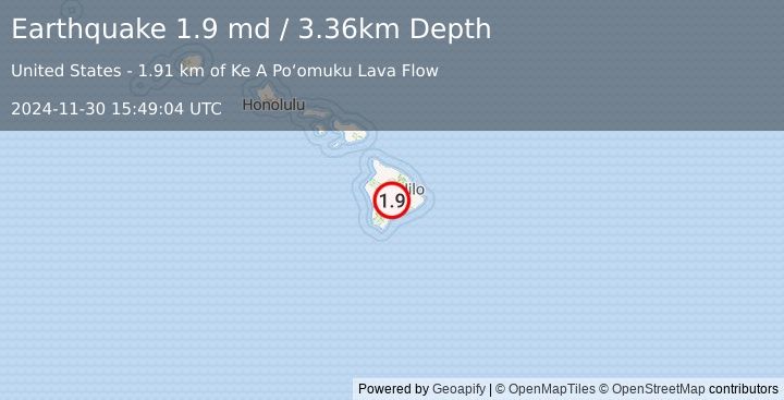 Earthquake 24 km WNW of Volcano, Hawaii (1.9 md) (2024-11-30 15:49:04 UTC)