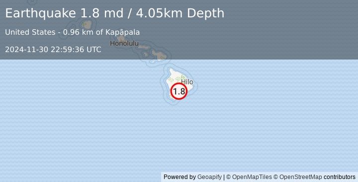 Earthquake 13 km NNE of Pāhala, Hawaii (1.8 md) (2024-11-30 22:59:36 UTC)