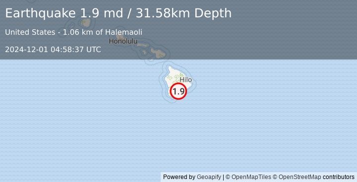 Earthquake 8 km ENE of Pāhala, Hawaii (1.9 md) (2024-12-01 04:58:37 UTC)