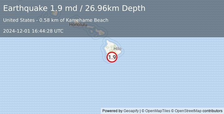 Earthquake 7 km SSE of Pāhala, Hawaii (1.9 md) (2024-12-01 16:44:28 UTC)