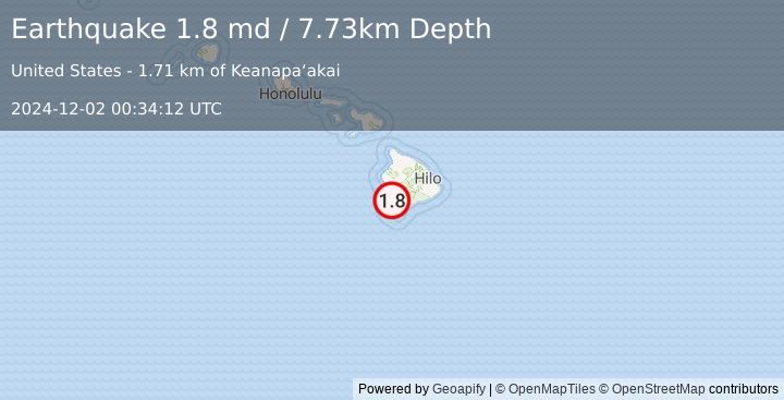 Earthquake 19 km SSE of Honaunau-Napoopoo, Hawaii (1.8 md) (2024-12-02 00:34:12 UTC)