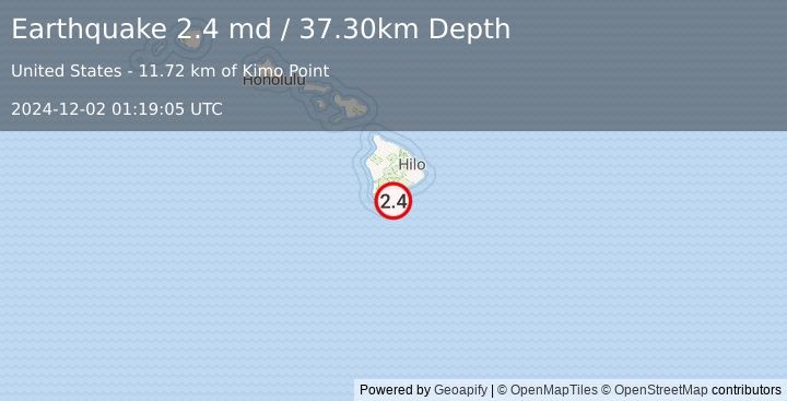 Earthquake 15 km ESE of Naalehu, Hawaii (2.4 md) (2024-12-02 01:19:05 UTC)