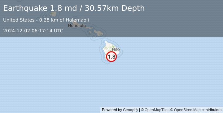 Earthquake 9 km E of Pāhala, Hawaii (1.8 md) (2024-12-02 06:17:14 UTC)