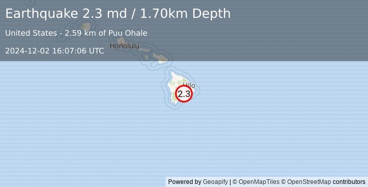 Earthquake 10 km SW of Volcano, Hawaii (2.3 md) (2024-12-02 16:07:06 UTC)