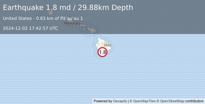 Earthquake 0 km SW of Pāhala, Hawaii (1.8 md) (2024-12-02 17:42:57 UTC)