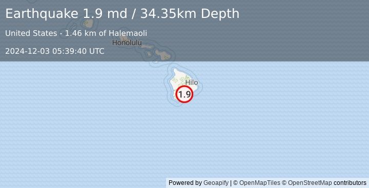 Earthquake 10 km ENE of Pāhala, Hawaii (1.9 md) (2024-12-03 05:39:40 UTC)