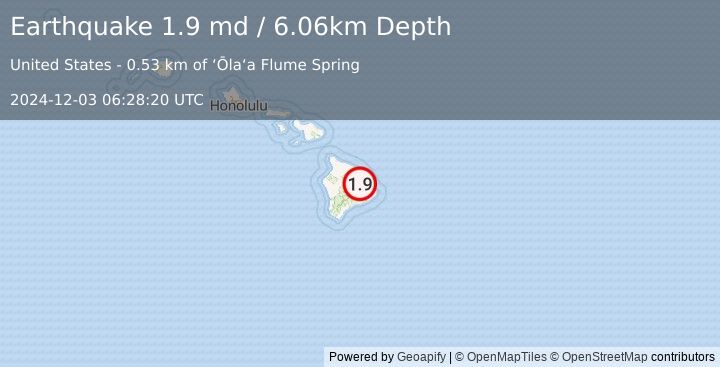 Earthquake 10 km WSW of Hilo, Hawaii (1.9 md) (2024-12-03 06:28:20 UTC)