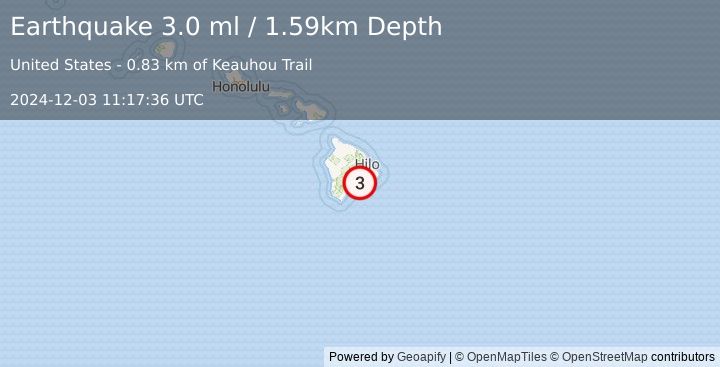 Earthquake 16 km S of Volcano, Hawaii (3.0 ml) (2024-12-03 11:17:36 UTC)