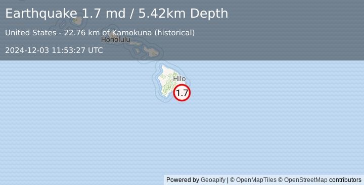 Earthquake 38 km S of Leilani Estates, Hawaii (1.7 md) (2024-12-03 11:53:27 UTC)