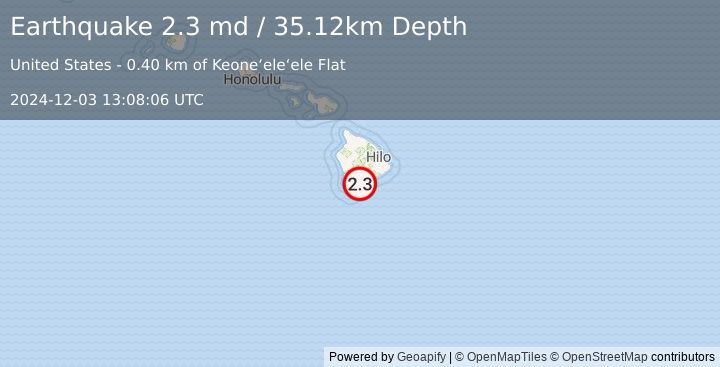 Earthquake 6 km S of Pāhala, Hawaii (2.3 md) (2024-12-03 13:08:06 UTC)