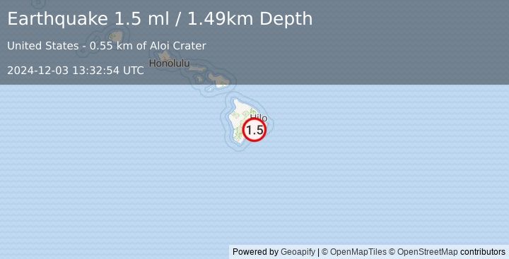 Earthquake 9 km SSE of Volcano, Hawaii (1.5 ml) (2024-12-03 13:32:54 UTC)