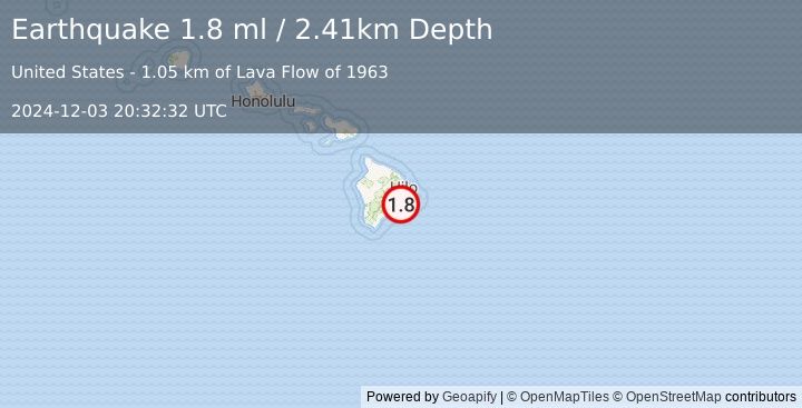 Earthquake 8 km S of Fern Forest, Hawaii (1.8 ml) (2024-12-03 20:32:32 UTC)