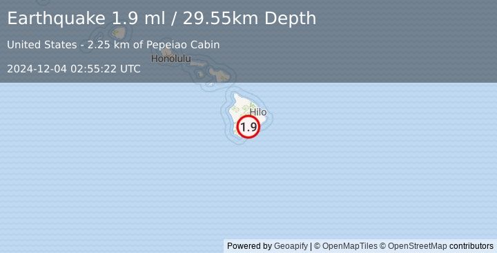 Earthquake 12 km ENE of Pāhala, Hawaii (1.9 ml) (2024-12-04 02:55:22 UTC)