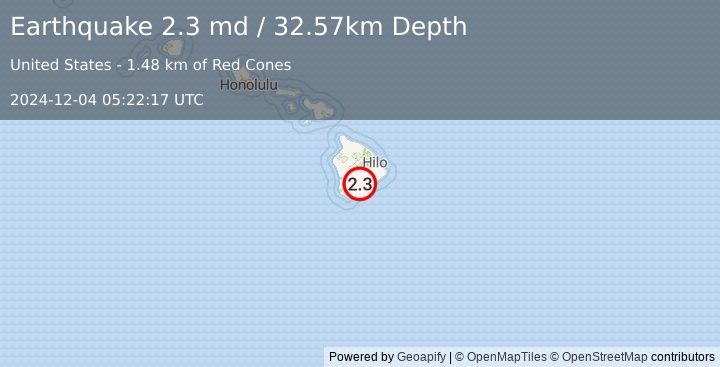 Earthquake 9 km NE of Pāhala, Hawaii (2.3 md) (2024-12-04 05:22:17 UTC)