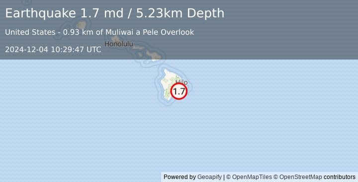 Earthquake 12 km SSE of Volcano, Hawaii (1.7 md) (2024-12-04 10:29:47 UTC)