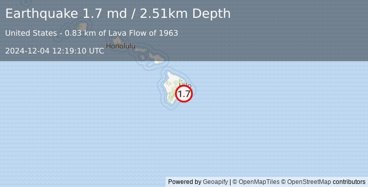 Earthquake 10 km S of Fern Forest, Hawaii (1.7 md) (2024-12-04 12:19:10 UTC)