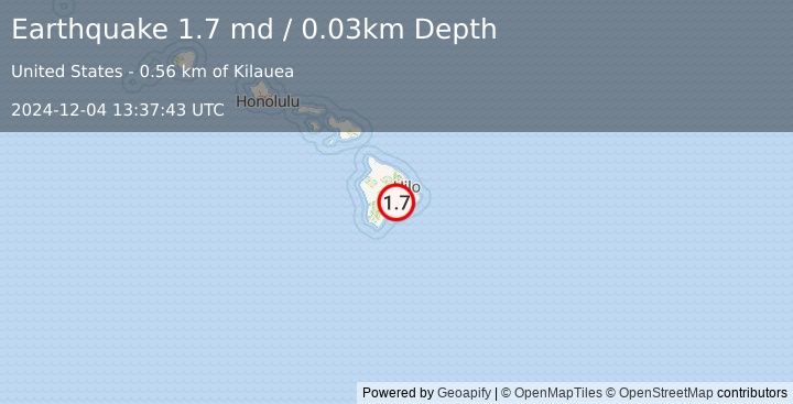 Earthquake 6 km WSW of Volcano, Hawaii (1.7 md) (2024-12-04 13:37:43 UTC)