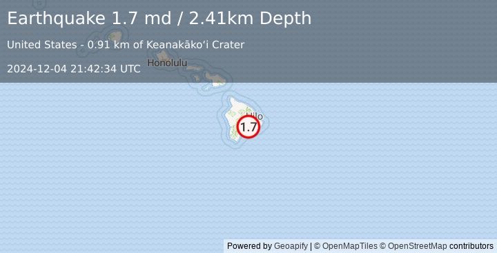 Earthquake 6 km SSW of Volcano, Hawaii (1.7 md) (2024-12-04 21:42:34 UTC)