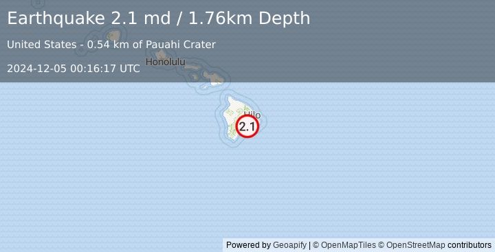 Earthquake 8 km S of Volcano, Hawaii (2.1 md) (2024-12-05 00:16:17 UTC)