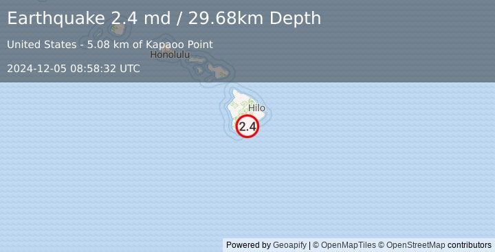 Earthquake 12 km ESE of Pāhala, Hawaii (2.4 md) (2024-12-05 08:58:32 UTC)