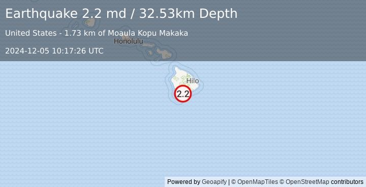 Earthquake 3 km SSW of Pāhala, Hawaii (2.2 md) (2024-12-05 10:17:26 UTC)