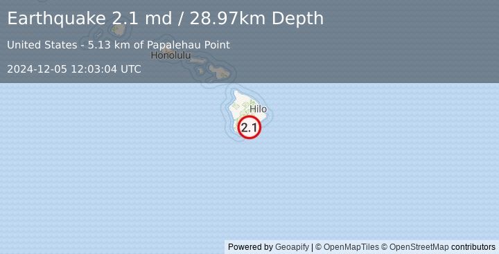 Earthquake 13 km ESE of Pāhala, Hawaii (2.1 md) (2024-12-05 12:03:04 UTC)