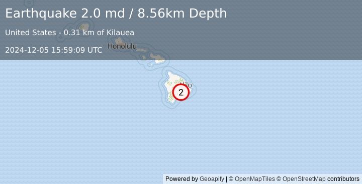 Earthquake 6 km SW of Volcano, Hawaii (2.0 md) (2024-12-05 15:59:09 UTC)