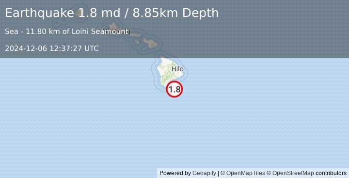 Earthquake 45 km ESE of Naalehu, Hawaii (1.8 md) (2024-12-06 12:37:27 UTC)