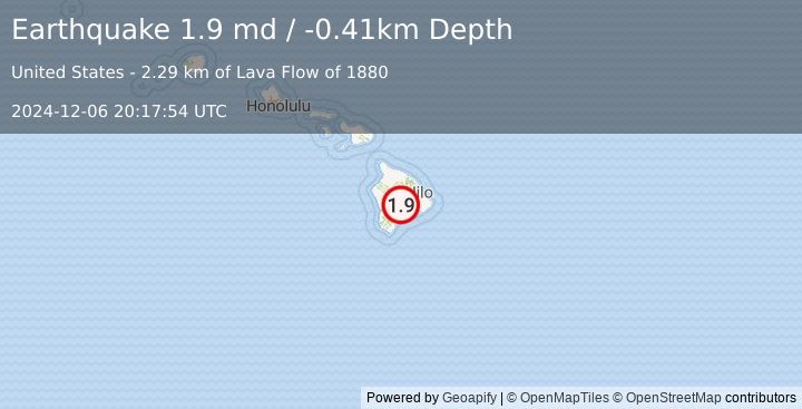 Earthquake 21 km W of Volcano, Hawaii (1.9 md) (2024-12-06 20:17:54 UTC)