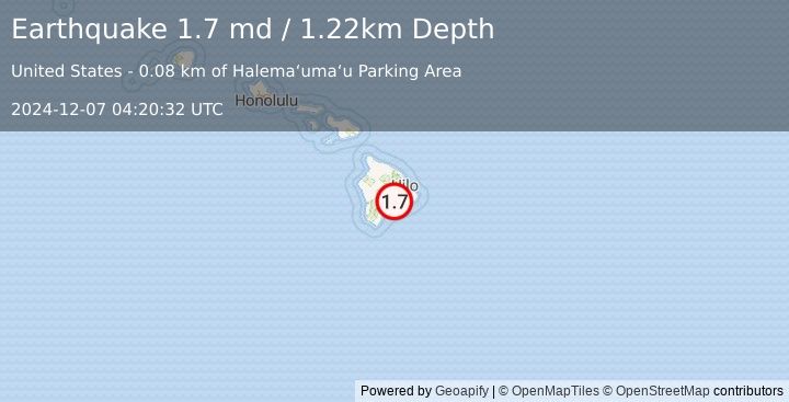 Earthquake 6 km SW of Volcano, Hawaii (1.7 md) (2024-12-07 04:20:32 UTC)