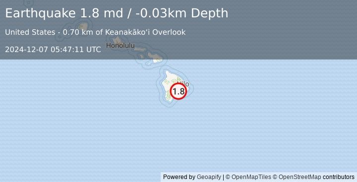 Earthquake 6 km SW of Volcano, Hawaii (1.8 md) (2024-12-07 05:47:11 UTC)