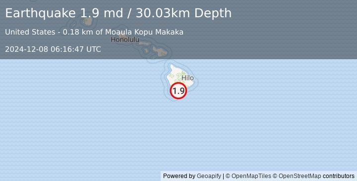 Earthquake 4 km S of Pāhala, Hawaii (1.9 md) (2024-12-08 06:16:47 UTC)