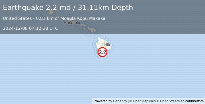 Earthquake 4 km SSW of Pāhala, Hawaii (2.2 md) (2024-12-08 07:12:28 UTC)