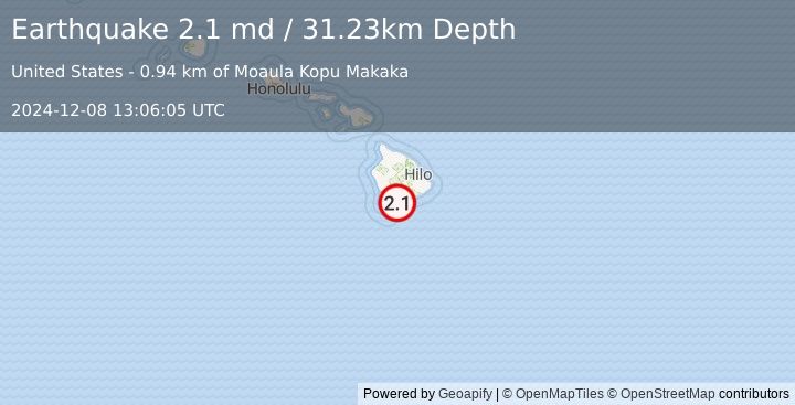 Earthquake 4 km SSW of Pāhala, Hawaii (2.1 md) (2024-12-08 13:06:05 UTC)