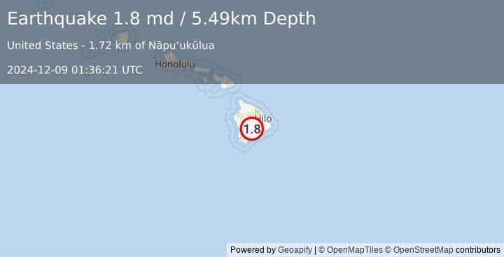 Earthquake 20 km WSW of Volcano, Hawaii (1.8 md) (2024-12-09 01:36:21 UTC)