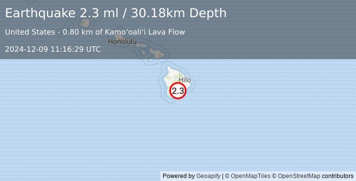 Earthquake 12 km ENE of Pāhala, Hawaii (2.3 ml) (2024-12-09 11:16:29 UTC)