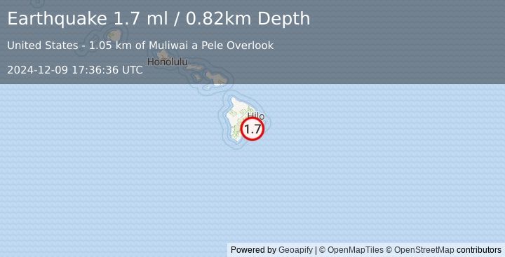 Earthquake 13 km SSE of Volcano, Hawaii (1.7 ml) (2024-12-09 17:36:36 UTC)