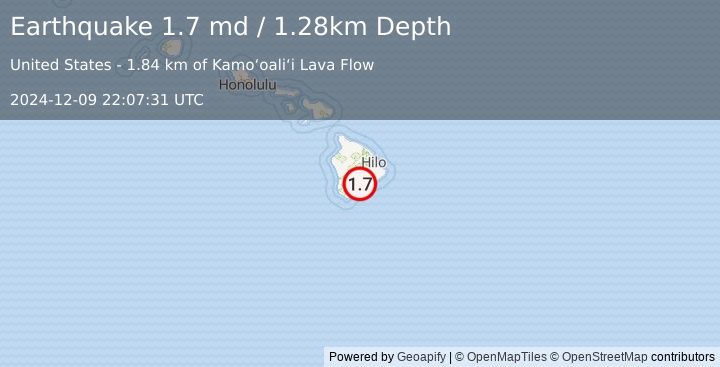 Earthquake 12 km ENE of Pāhala, Hawaii (1.7 md) (2024-12-09 22:07:31 UTC)