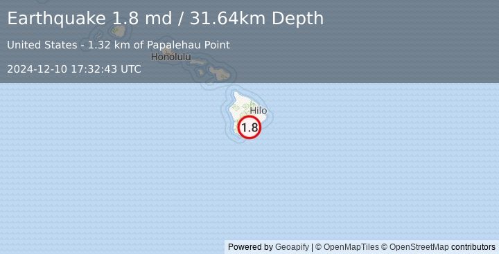 Earthquake 12 km E of Pāhala, Hawaii (1.8 md) (2024-12-10 17:32:43 UTC)