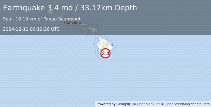 Earthquake 18 km SE of Pāhala, Hawaii (3.4 md) (2024-12-11 06:19:26 UTC)