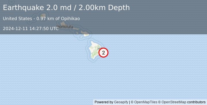 Earthquake 5 km SSE of Leilani Estates, Hawaii (2.0 md) (2024-12-11 14:27:50 UTC)