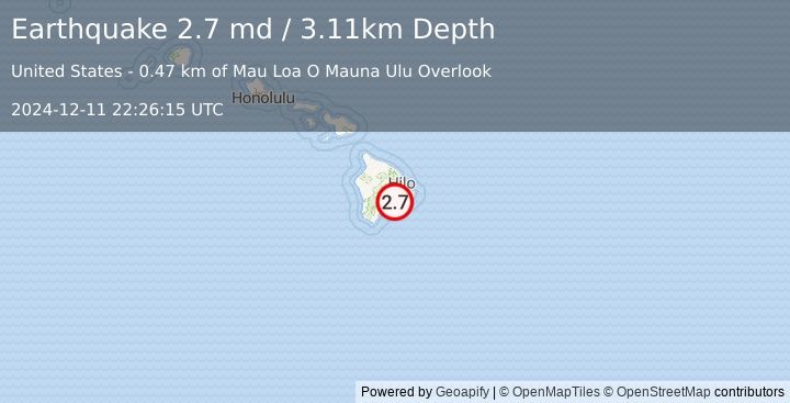 Earthquake 10 km SSE of Volcano, Hawaii (2.7 md) (2024-12-11 22:26:15 UTC)