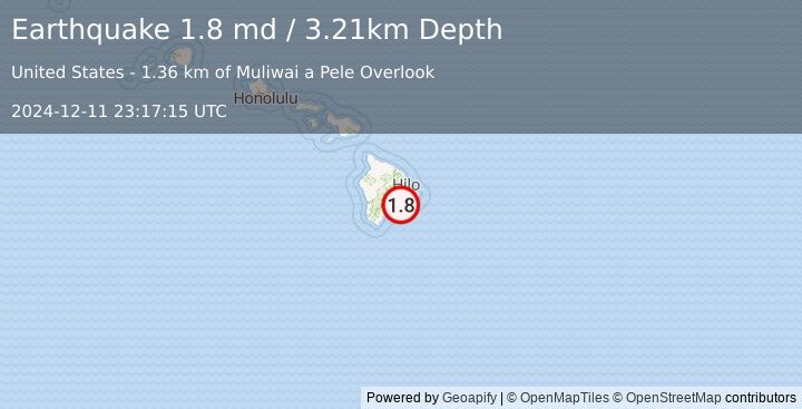 Earthquake 13 km SSE of Volcano, Hawaii (1.8 md) (2024-12-11 23:17:15 UTC)