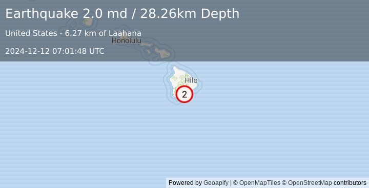 Earthquake 13 km ESE of Pāhala, Hawaii (2.0 md) (2024-12-12 07:01:48 UTC)